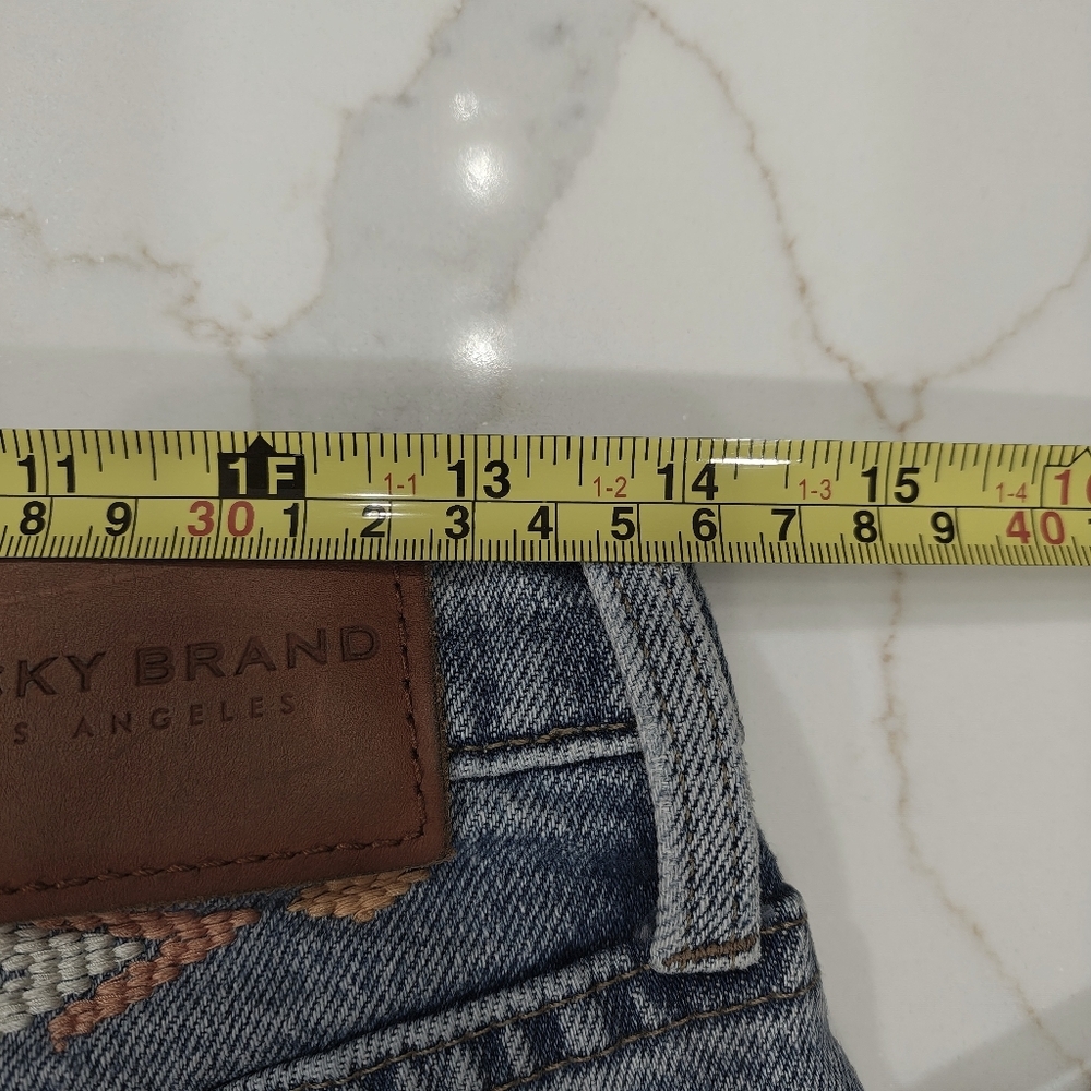 Lucky Brand~Womens Drew High Rise Mom Jeans~Western Aztec Embroidery~Blue~10/30 - Picture 10 of 12